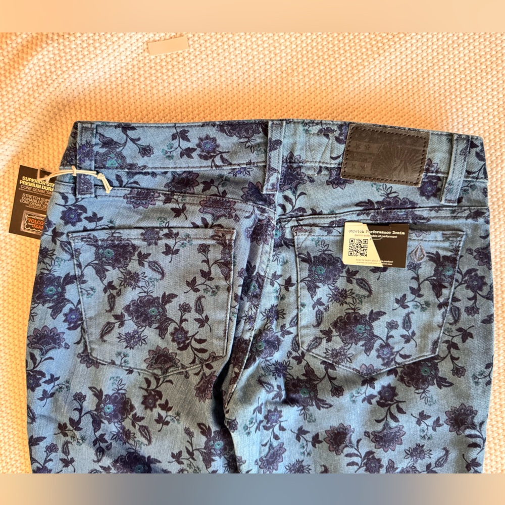 VOLCOM Railed Stretch Blue Floral Denim Legging Jeggings Skinny Jeans - Picture 7 of 15